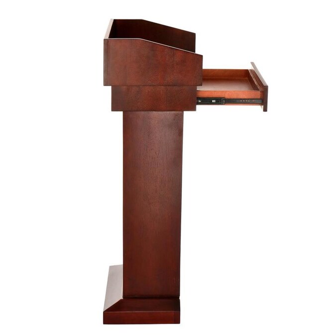 Cherry Wood Stand-Up Podium Lectern with Drawer and Storage Area with Black Cover
