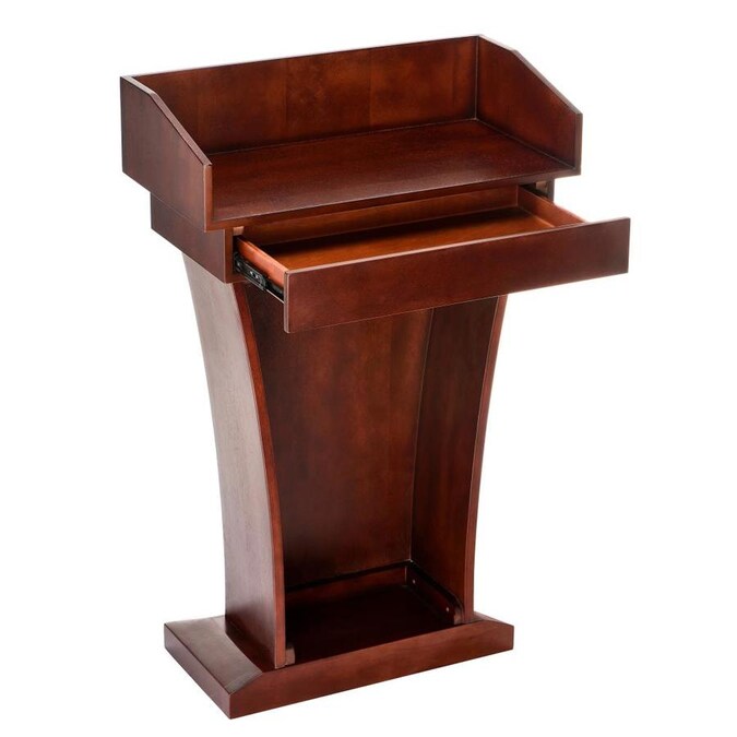 Wood Stand-Up Podium Lectern with Drawer, Cherry Wood Grain