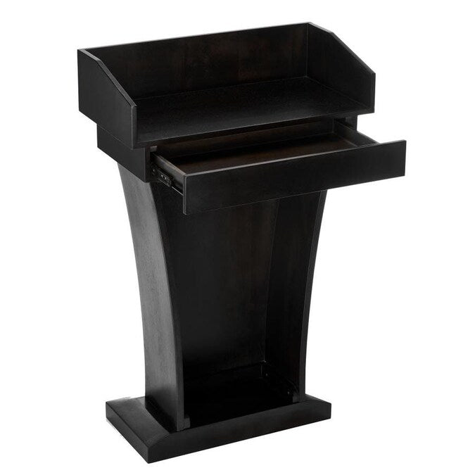 Black Wood Stand-Up Podium Lectern with Drawer and Storage Area with Black Cover