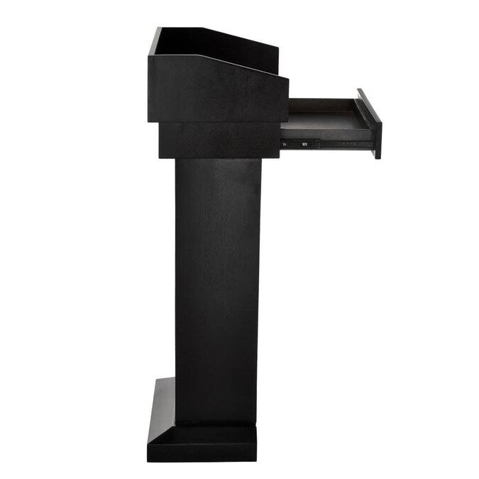 Black Wood Stand-Up Podium Lectern with Drawer and Storage Area with Black Cover