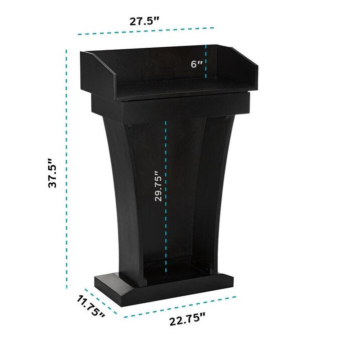 Black Wood Stand-Up Podium Lectern with Drawer and Storage Area with Black Cover