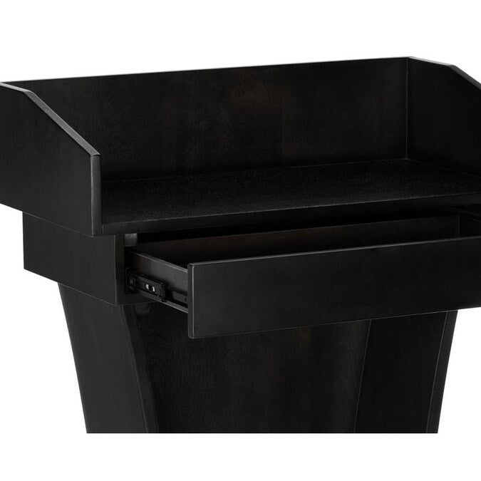 Black Wood Stand-Up Podium Lectern with Drawer and Storage Area with Black Cover