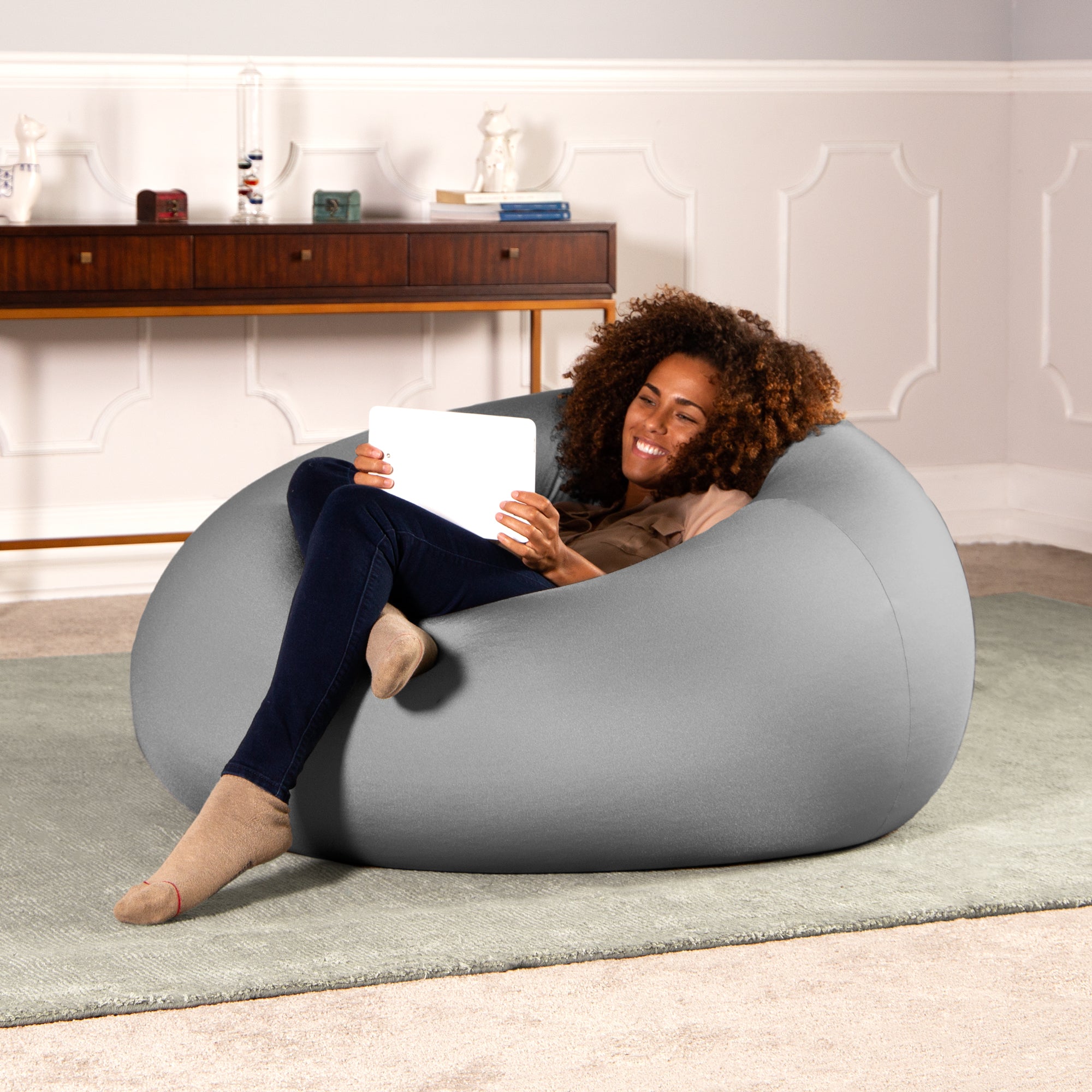 Nimbus Spandex Bean Bag Chair, Large, Silver