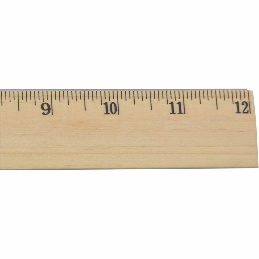 Westcott Beveled Metal Edge Wood Rulers - 12" Length x 1" Width - 1/16 Graduations - Imperial Measuring System - Wood - 1 Each