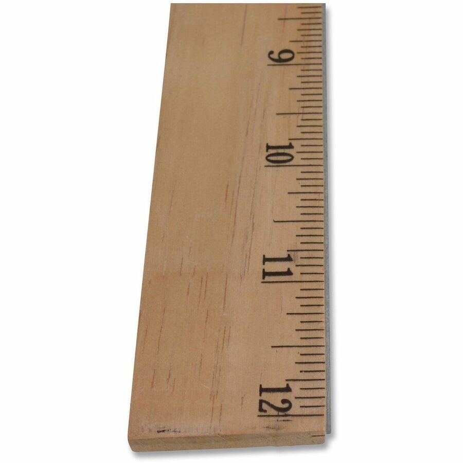 12" Length x 1" Width - 1/16 Graduations - Metric, Imperial Measuring System - Wood - 1 Each