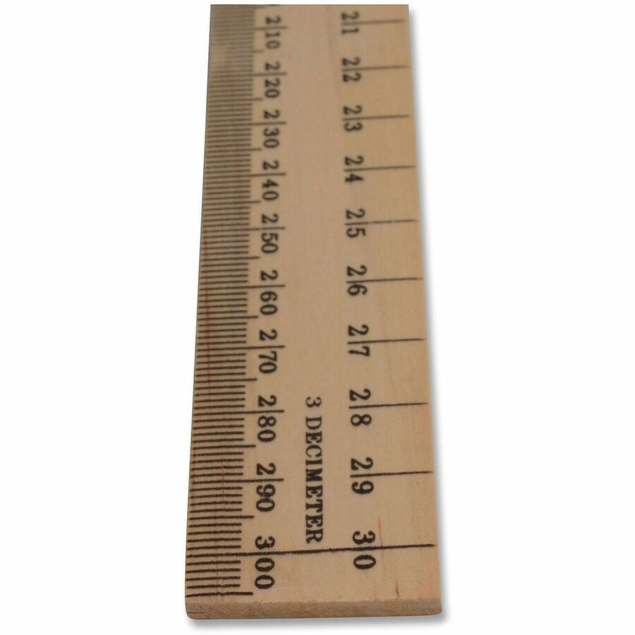 12" Length x 1" Width - 1/16 Graduations - Metric, Imperial Measuring System - Wood - 1 Each
