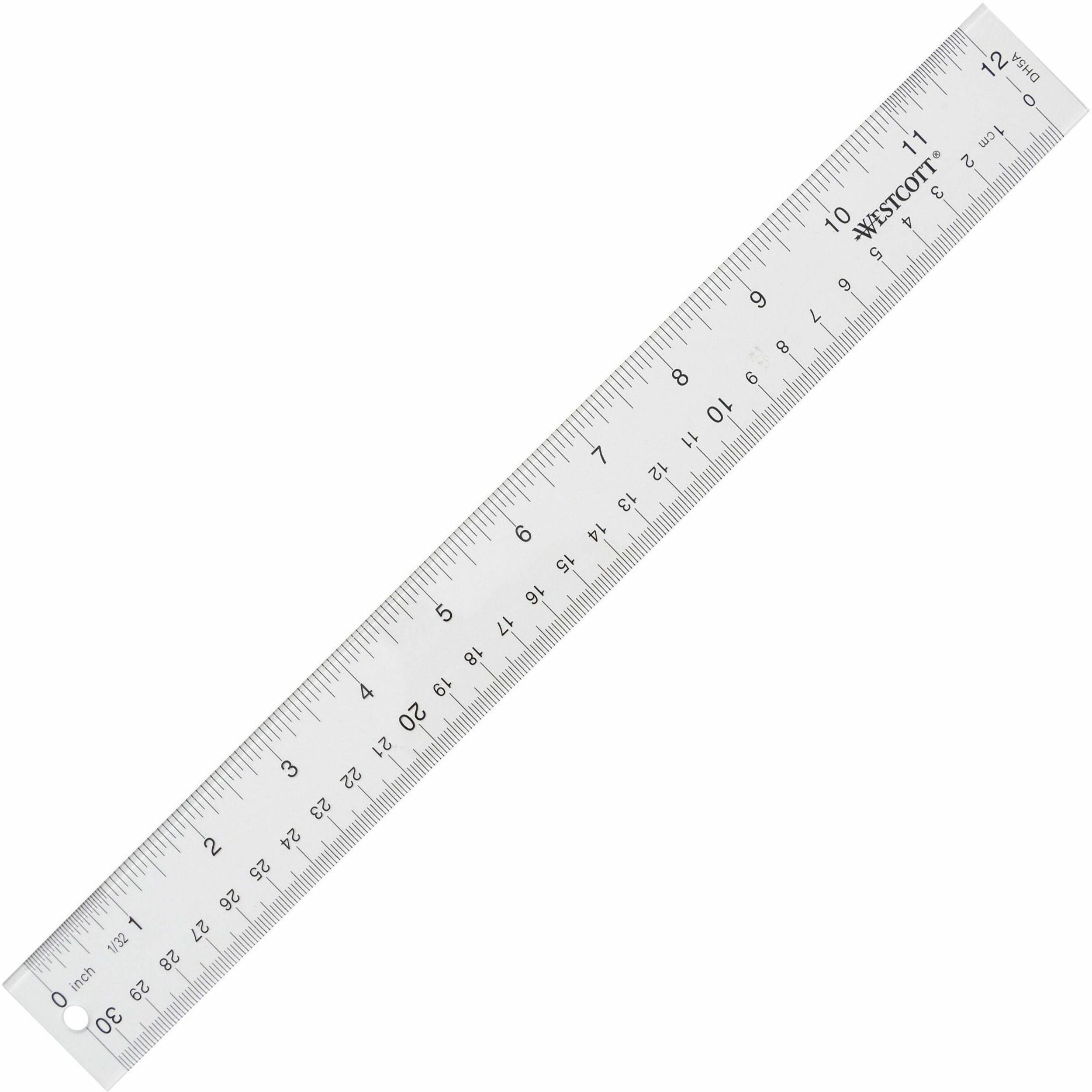 12" Length x 1" Width - 1/16 Graduations - Imperial, Metric Measuring System - Acrylic - Clear - 1 Each
