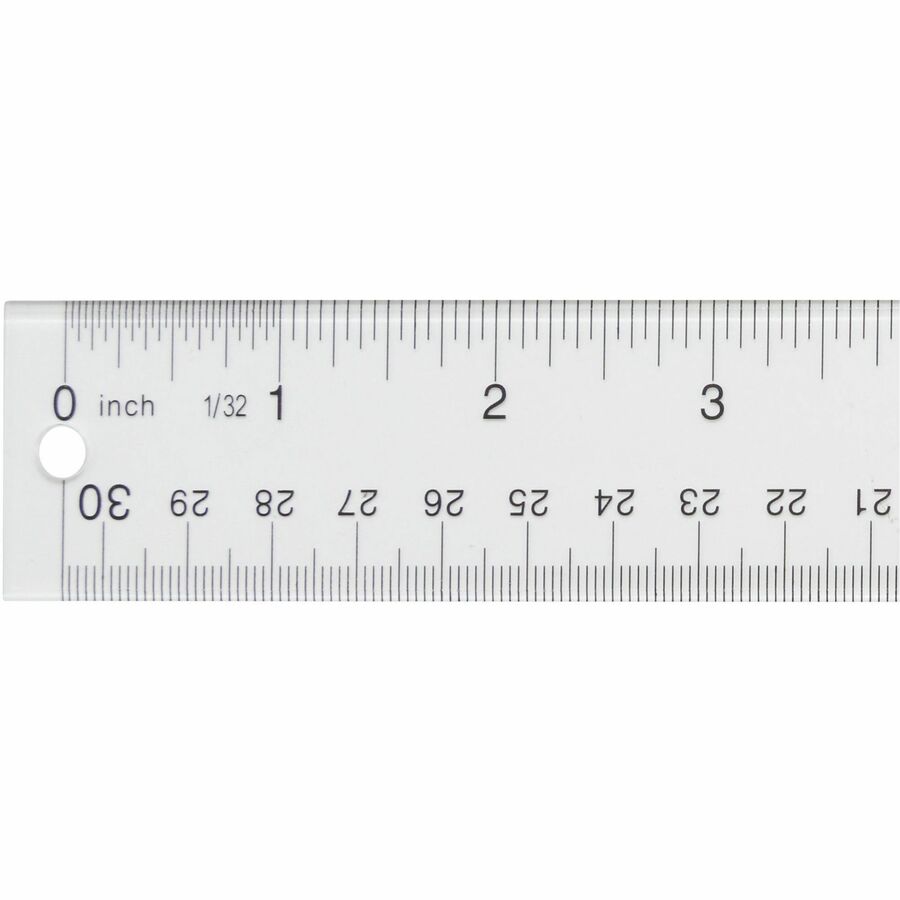 12" Length x 1" Width - 1/16 Graduations - Imperial, Metric Measuring System - Acrylic - Clear - 1 Each