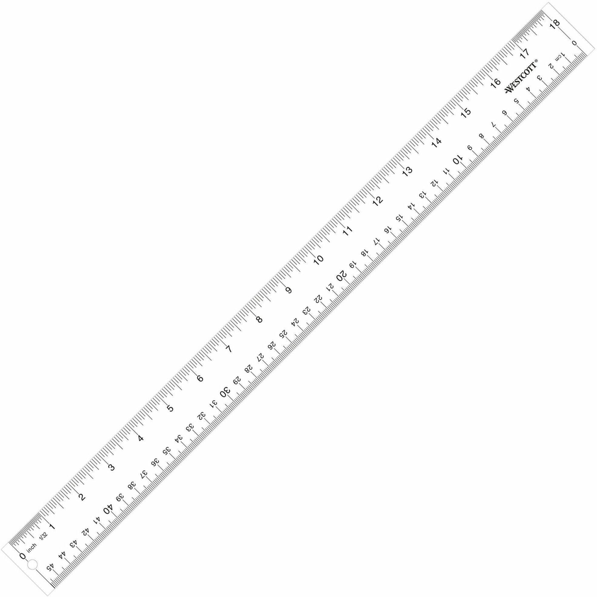 18" Length x 1" Width - 1/16 Graduations - Imperial, Metric Measuring System - Acrylic - Clear - 1 Each