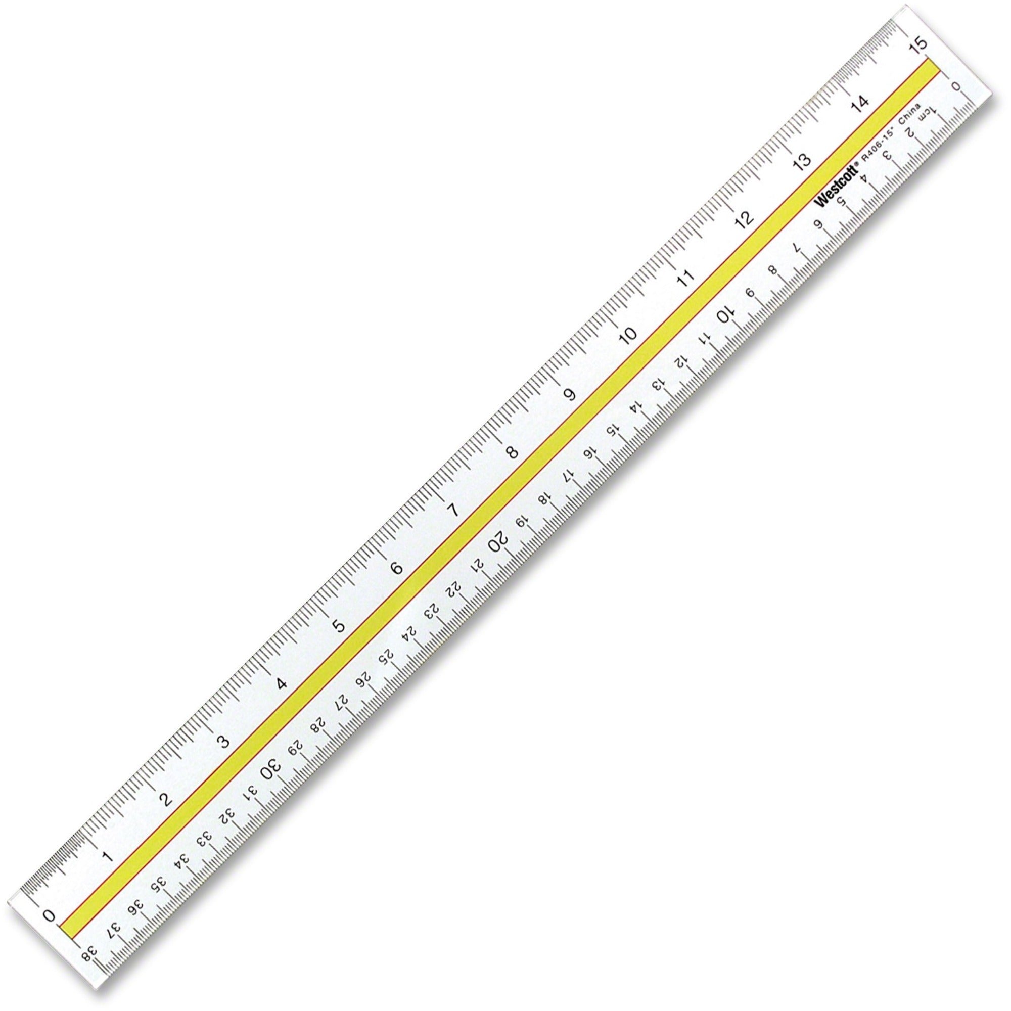 15" Length x 1" Width - Metric, Imperial Measuring System - Acrylic - Clear - 1 Each