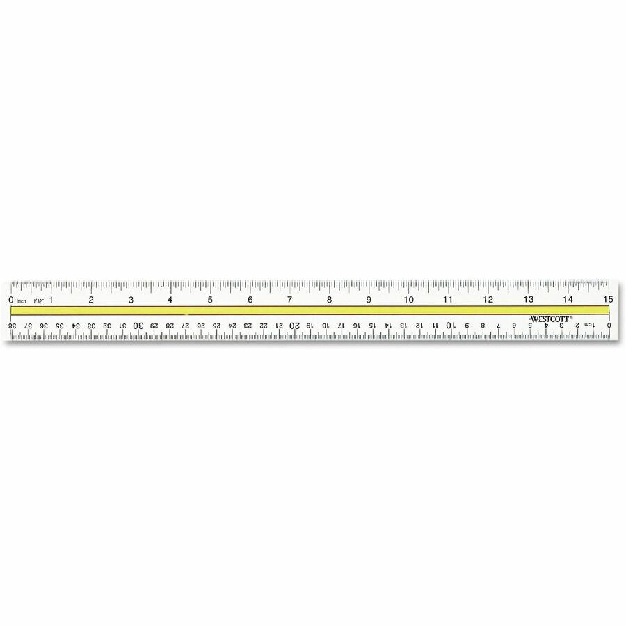 15" Length x 1" Width - Metric, Imperial Measuring System - Acrylic - Clear - 1 Each