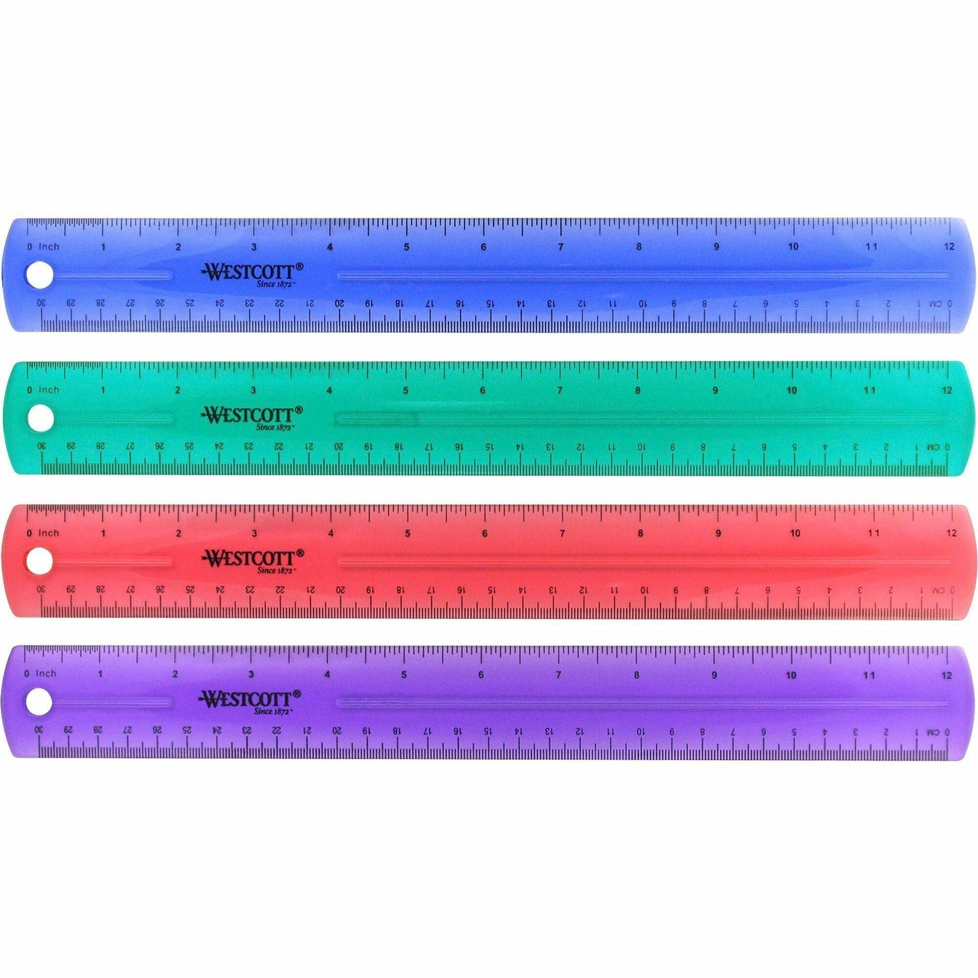 12" Length x 1" Width - 1/16 Graduations - Metric, Imperial Measuring System - Plastic - Assorted - 1 Each
