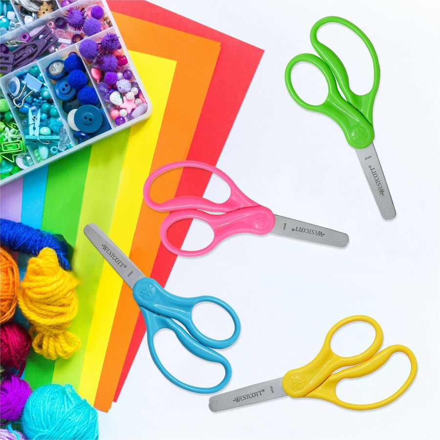 Westcott 5" Kids Blunt Tip Scissors - 1.75" Cutting Length - 5" Overall Length - Straight-left/right - Stainless Steel - Blunted Tip - Assorted - 12 / Pack