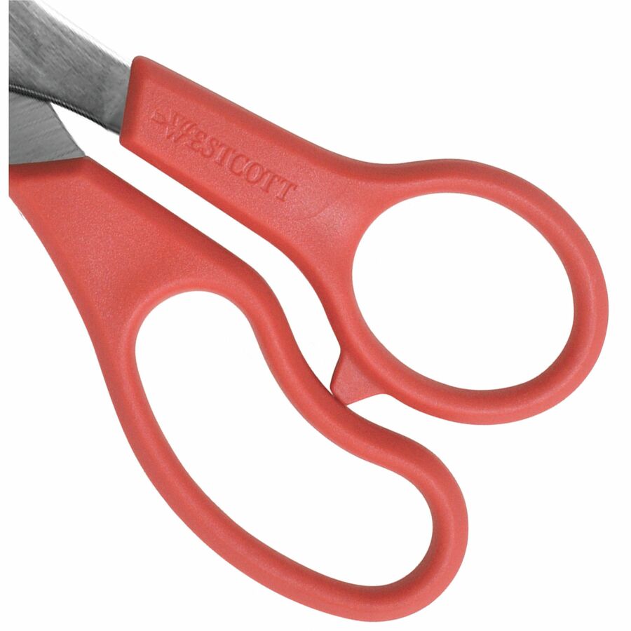 3.50" Cutting Length - 8" Overall Length - Straight-left/right - Stainless Steel - Pointed Tip - Red, Silver - 1 Each