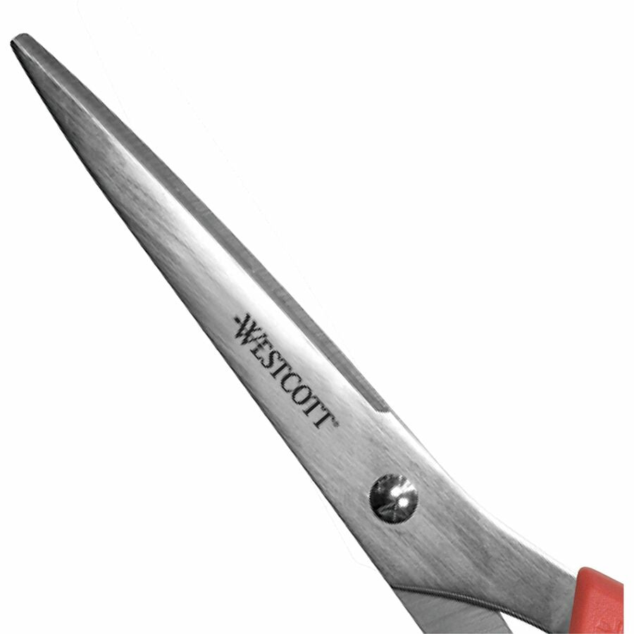 3.50" Cutting Length - 8" Overall Length - Straight-left/right - Stainless Steel - Pointed Tip - Red, Silver - 1 Each