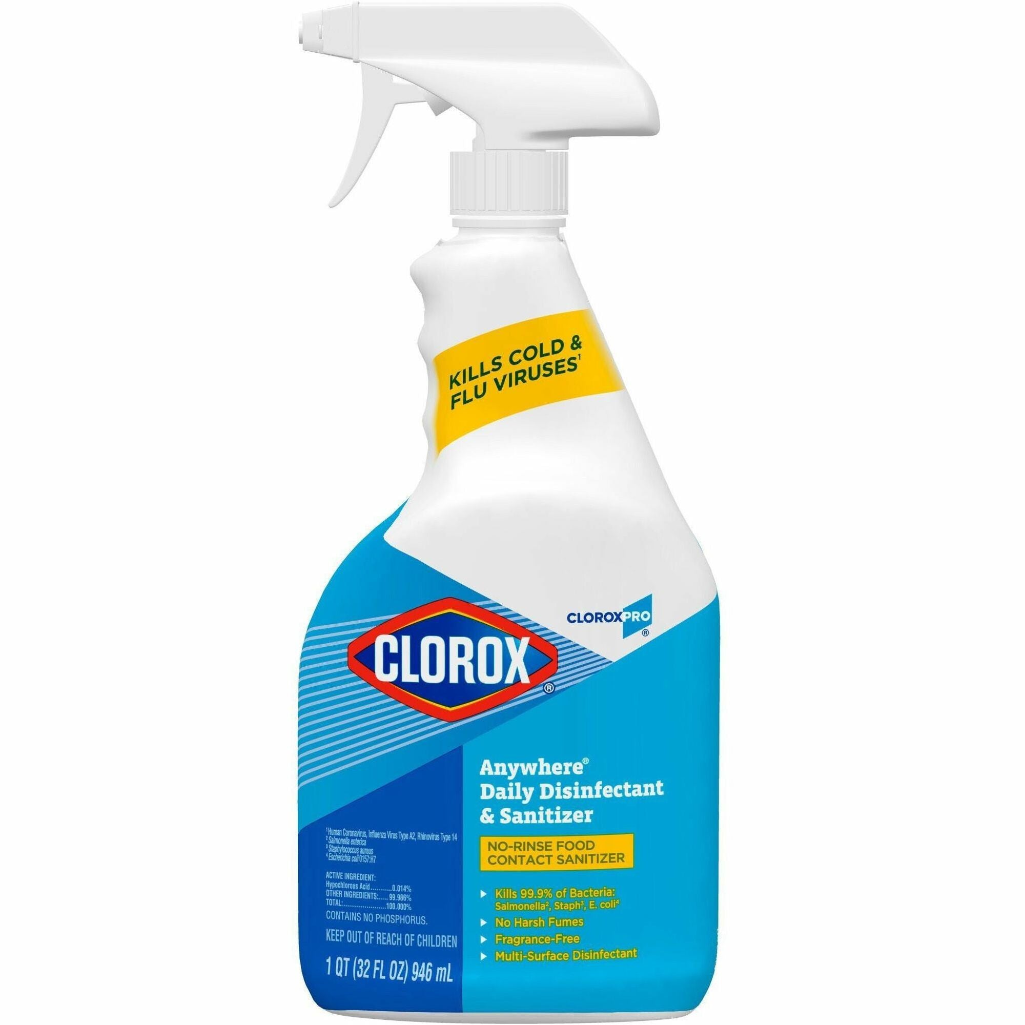 CloroxPro™ Anywhere Daily Disinfectant and Sanitizer - For Nonporous Surface - 32 fl oz (1 quart) - No-rinse, Residue-free - Clear - 1 Each