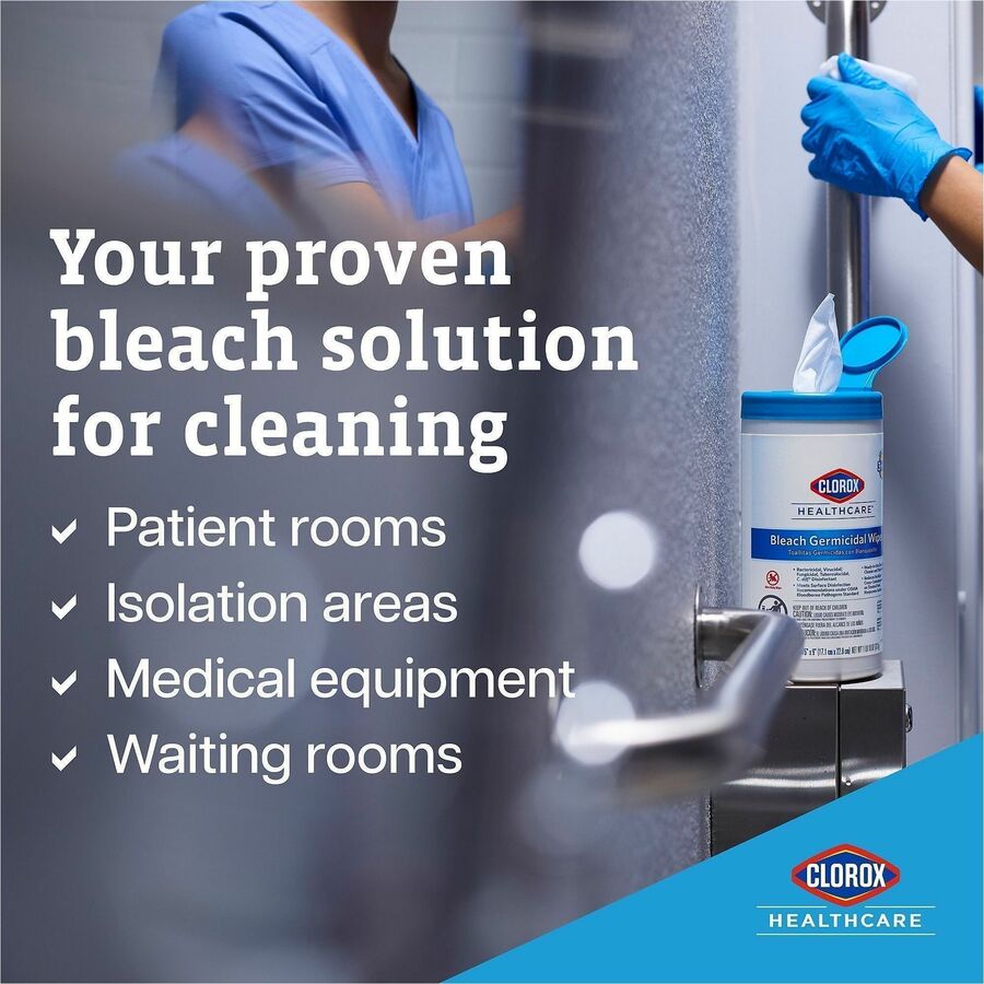 Clorox Healthcare Bleach Germicidal Wipes - Ready-To-Use - 9" Length x 6.75" Width - Disinfectant, Antimicrobial, Anti-corrosive, Unscented - White - 70/Tub - 1 Each