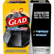 Glad Large Drawstring Trash Bags - ForceFlexPlus - 30 gal Capacity - 32" Length x 30" Width x 1.05 mil (27 Micron) Thickness - Black - Office Waste - 70 / Carton