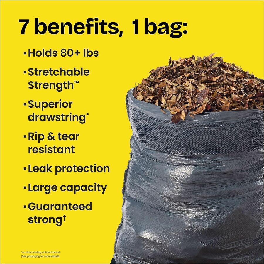 Glad Large Drawstring Trash Bags - ForceFlexPlus - 30 gal Capacity - 32" Length x 30" Width x 1.05 mil (27 Micron) Thickness - Black - Office Waste - 70 / Carton
