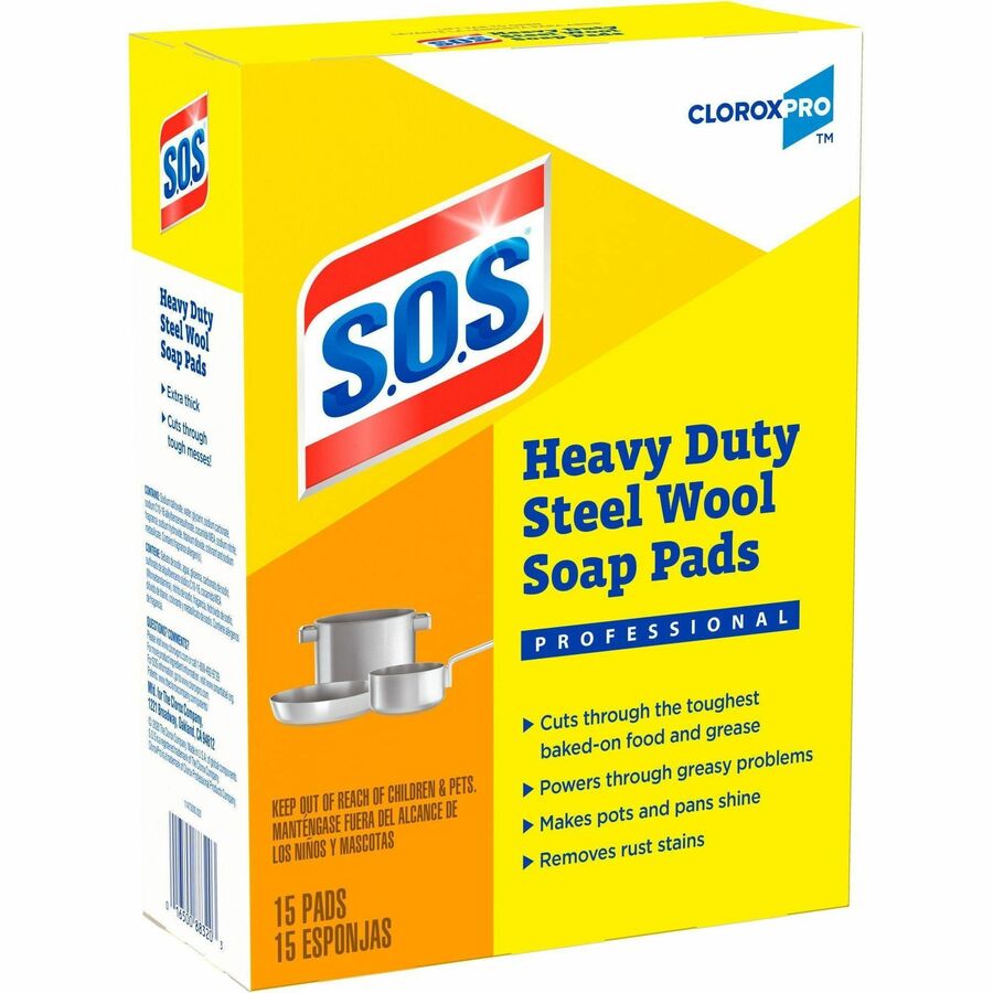 CloroxPro™ S.O.S&reg; Steel Wool Soap Pads - For Multi Surface - Pad - 4" Length x 5" Width - Heavy Duty - Blue - 1 Box