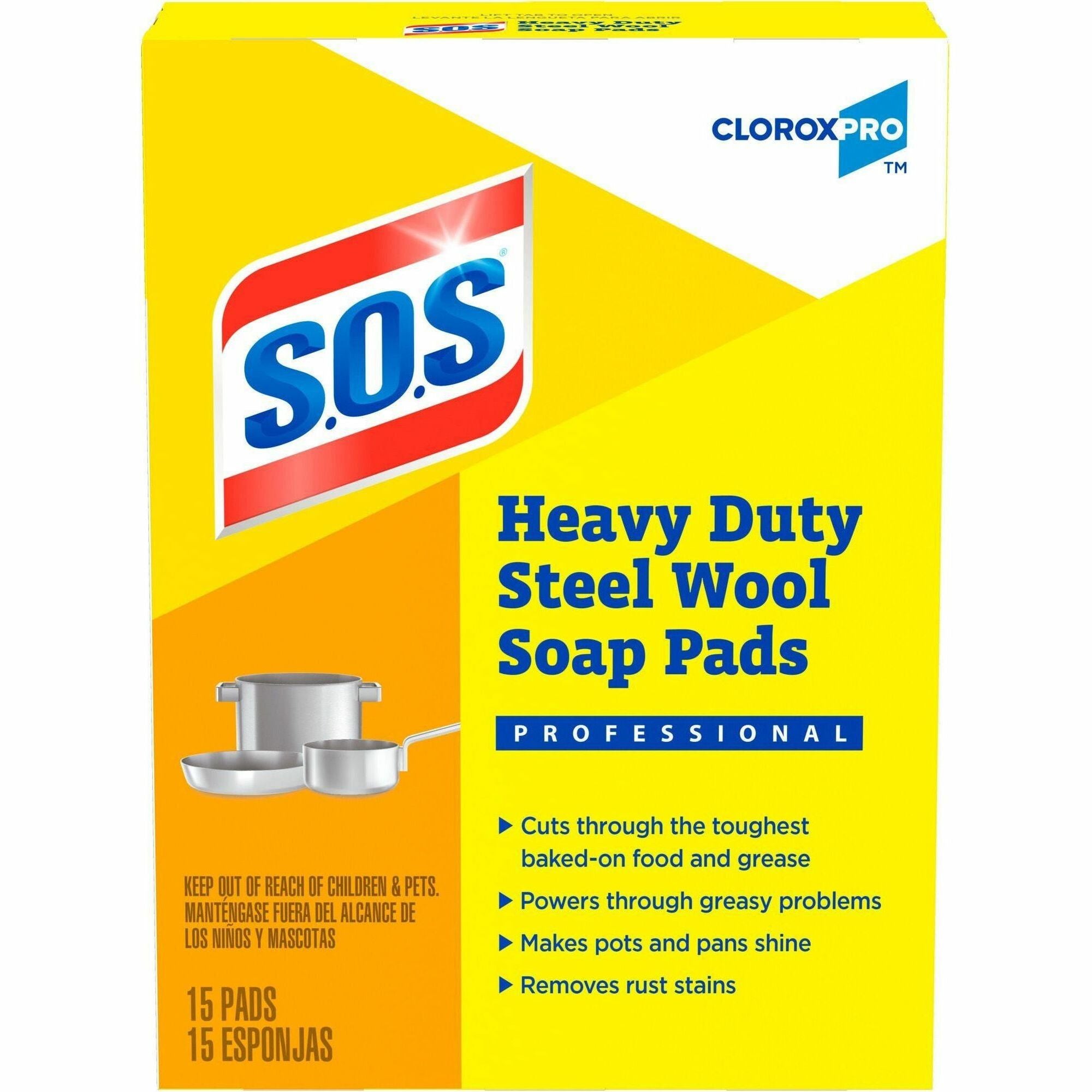 CloroxPro™ S.O.S&reg; Steel Wool Soap Pads - For Multi Surface - Pad - 4" Length x 5" Width - Heavy Duty - Blue - 1 Box