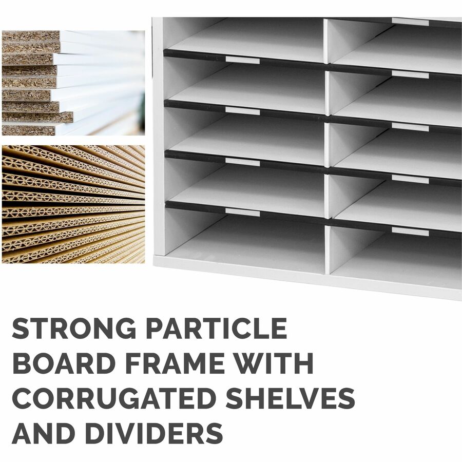 12 Compartment(s) - Compartment Size : 2.50" x 9" x 11.63" - 12.94" Height x 29" Width x 11.88" Depth - Corrugated - Dove Gray - Particleboard - 1 Each