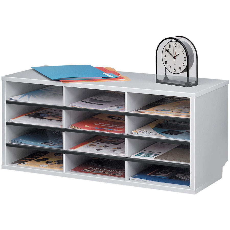 12 Compartment(s) - Compartment Size : 2.50" x 9" x 11.63" - 12.94" Height x 29" Width x 11.88" Depth - Corrugated - Dove Gray - Particleboard - 1 Each