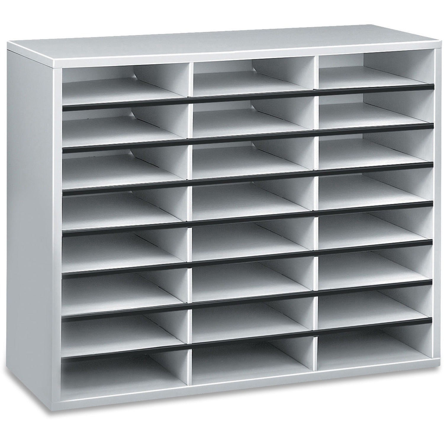 24 Compartment(s) - Compartment Size : 2.50" x 9" - 23.44" Height x 29" Width x 11.88" Depth - Corrugated, Adhesive Label - Melamine - Dove Gray - Fiberboard, Wood - 1 Each