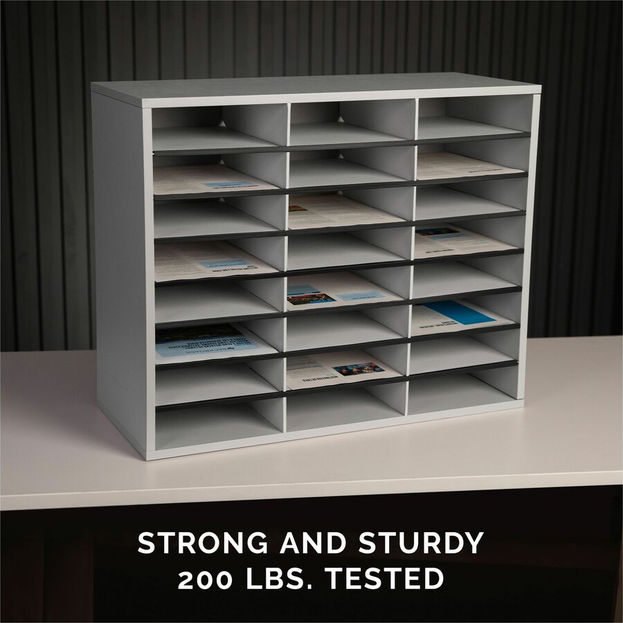 24 Compartment(s) - Compartment Size : 2.50" x 9" - 23.44" Height x 29" Width x 11.88" Depth - Corrugated, Adhesive Label - Melamine - Dove Gray - Fiberboard, Wood - 1 Each