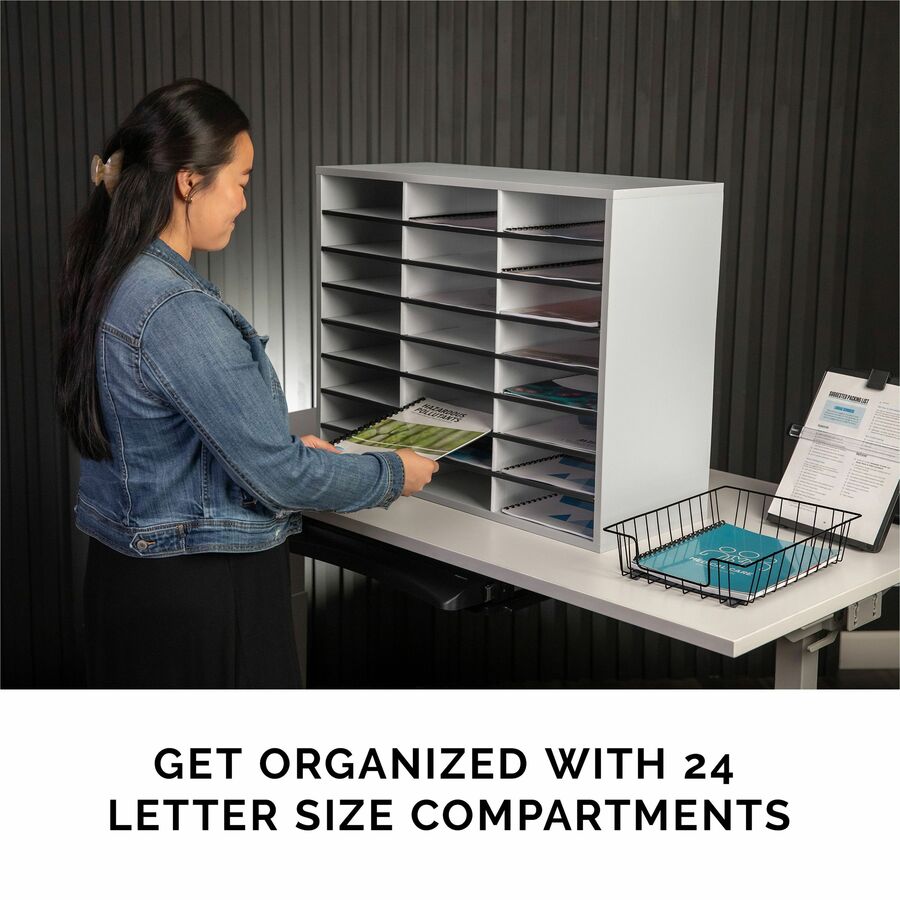 24 Compartment(s) - Compartment Size : 2.50" x 9" - 23.44" Height x 29" Width x 11.88" Depth - Corrugated, Adhesive Label - Melamine - Dove Gray - Fiberboard, Wood - 1 Each
