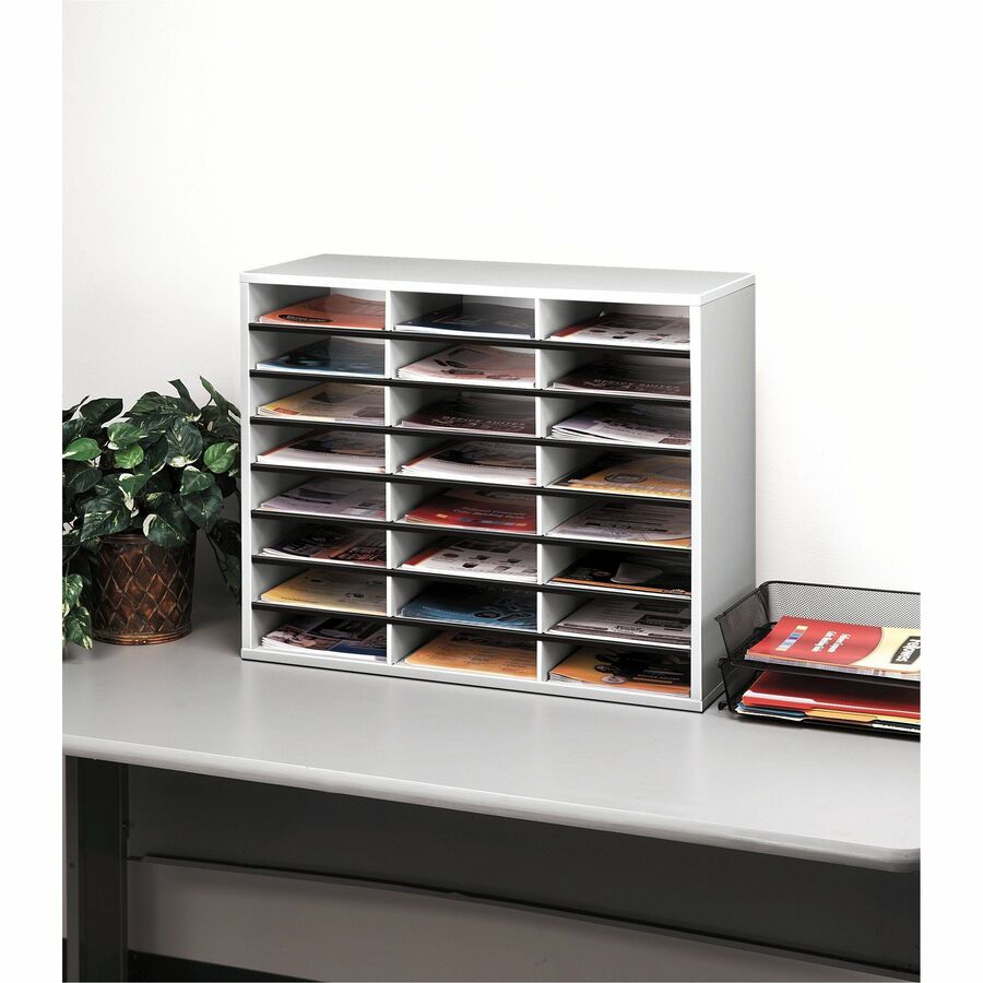 24 Compartment(s) - Compartment Size : 2.50" x 9" - 23.44" Height x 29" Width x 11.88" Depth - Corrugated, Adhesive Label - Melamine - Dove Gray - Fiberboard, Wood - 1 Each