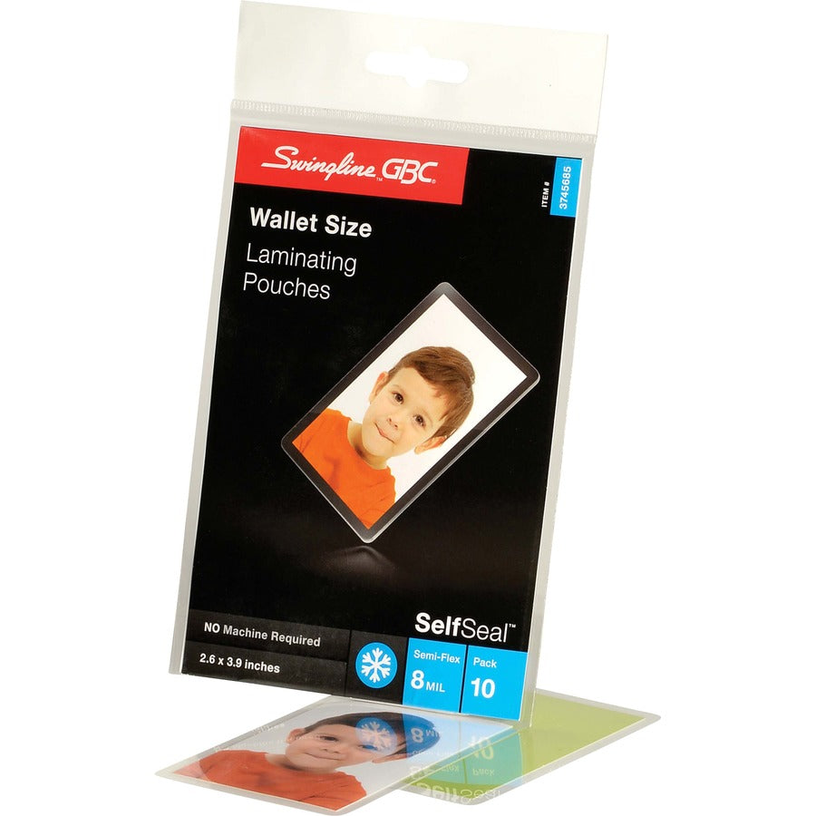 Sheet Size Supported: Wallet-size - Laminating Pouch/Sheet Size: 2.38" Width x 3.88" Length x 8 mil Thickness - Glossy - for Document, Photo - Self-adhesive, Easy Peel, Durable - Clear - 10 / Pack