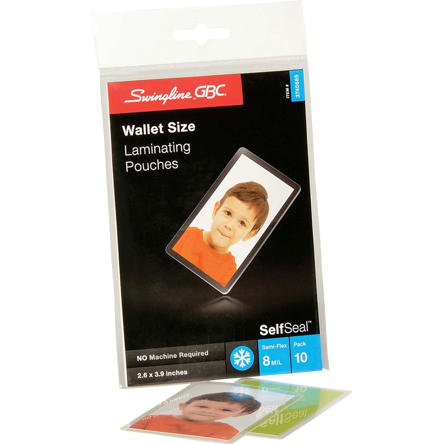 Sheet Size Supported: Wallet-size - Laminating Pouch/Sheet Size: 2.38" Width x 3.88" Length x 8 mil Thickness - Glossy - for Document, Photo - Self-adhesive, Easy Peel, Durable - Clear - 10 / Pack