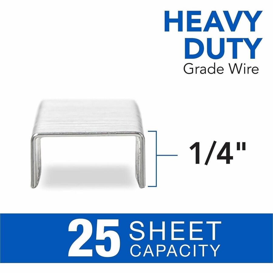 Swingline Premium Heavy-Duty Staples - Heavy Duty - 1/4" Leg - Holds 25 Sheet(s) - for Paper - Chisel Point, Heavy Duty - Silver - 100 Per Strip - 1000 / Box