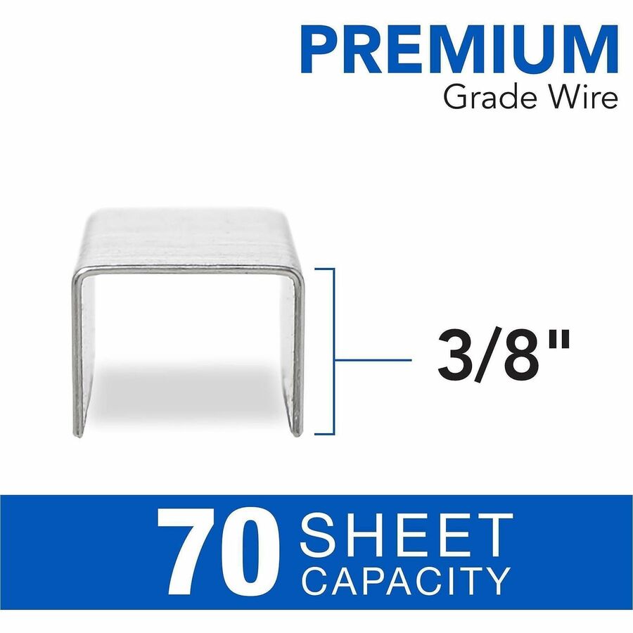 High Capacity - 3/8" Leg - 1/2" Crown - Holds 70 Sheet(s) - for Paper - Silver - 0.5" Width x 0.4" Length - 125 Per Strip - 2500 / Box