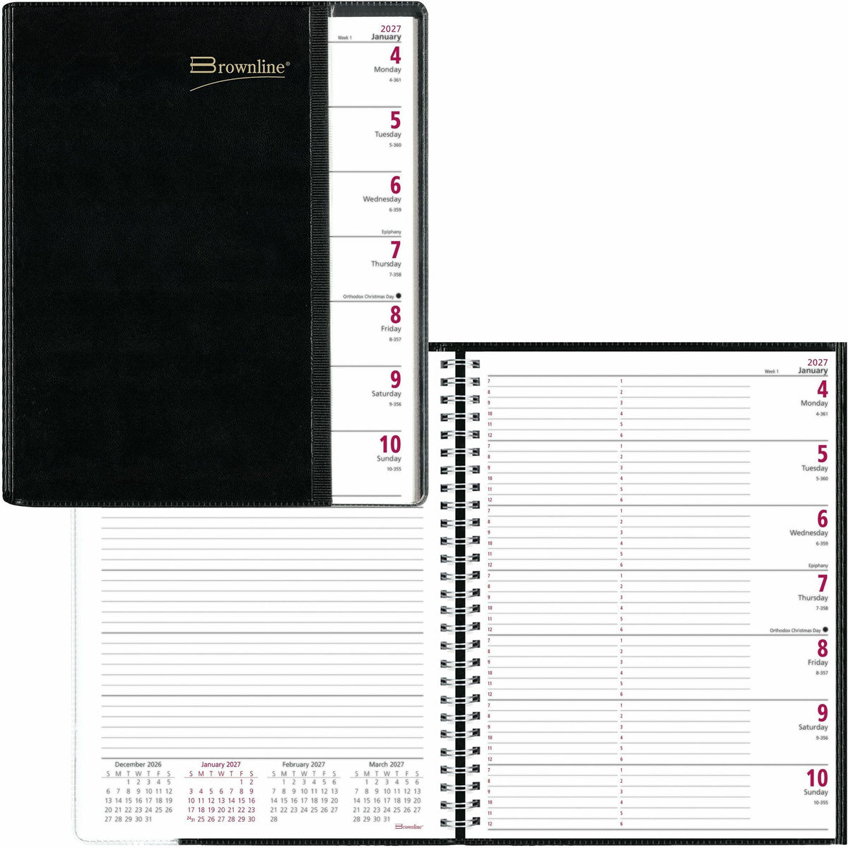 Brownline Pre-Vu Weekly Planner, Transparent Section, English, Black (CB925.BLK)