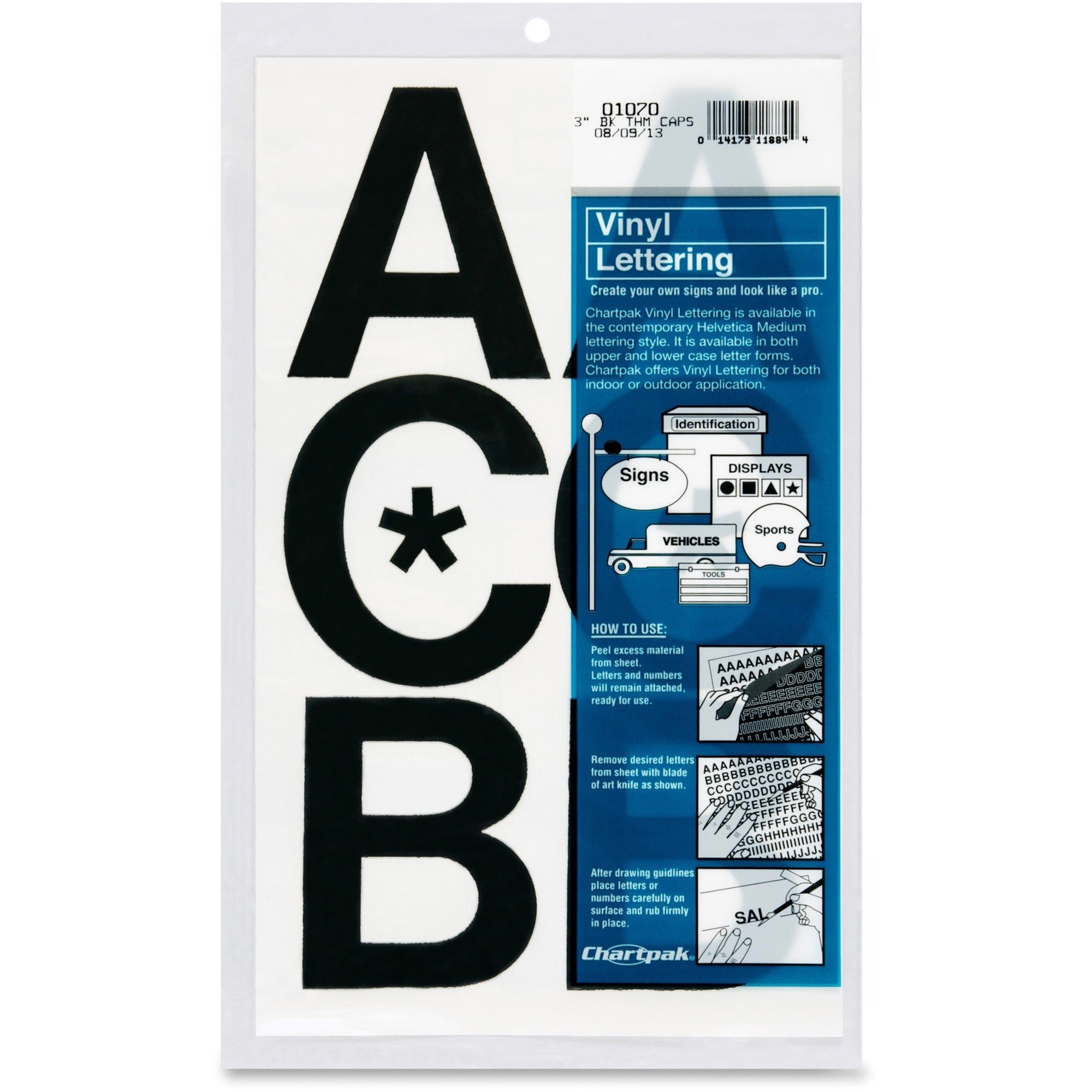 50 x Capital Letters Shape - Self-adhesive - Helvetica Style - Easy to Use - 3" Height - Black - Vinyl - 50 / Pack