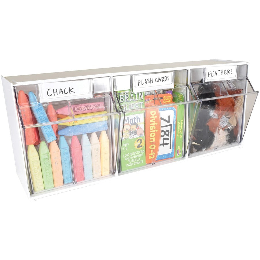 Deflecto Tilt Bin Interlocking Multi-Bin Storage Organizer - 3 Compartment(s) - 9.50" Height x 23.63" Width x 7.75" Depth - Desktop - White - 1 Each