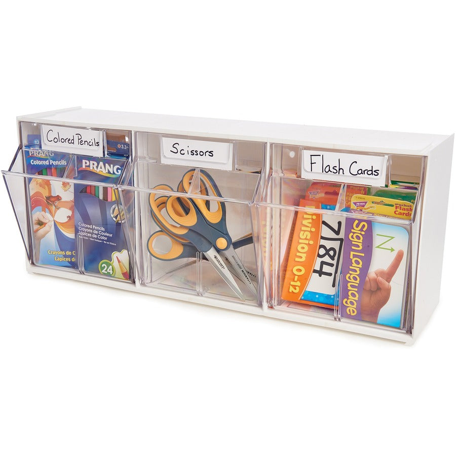 Deflecto Tilt Bin Interlocking Multi-Bin Storage Organizer - 3 Compartment(s) - 9.50" Height x 23.63" Width x 7.75" Depth - Desktop - White - 1 Each