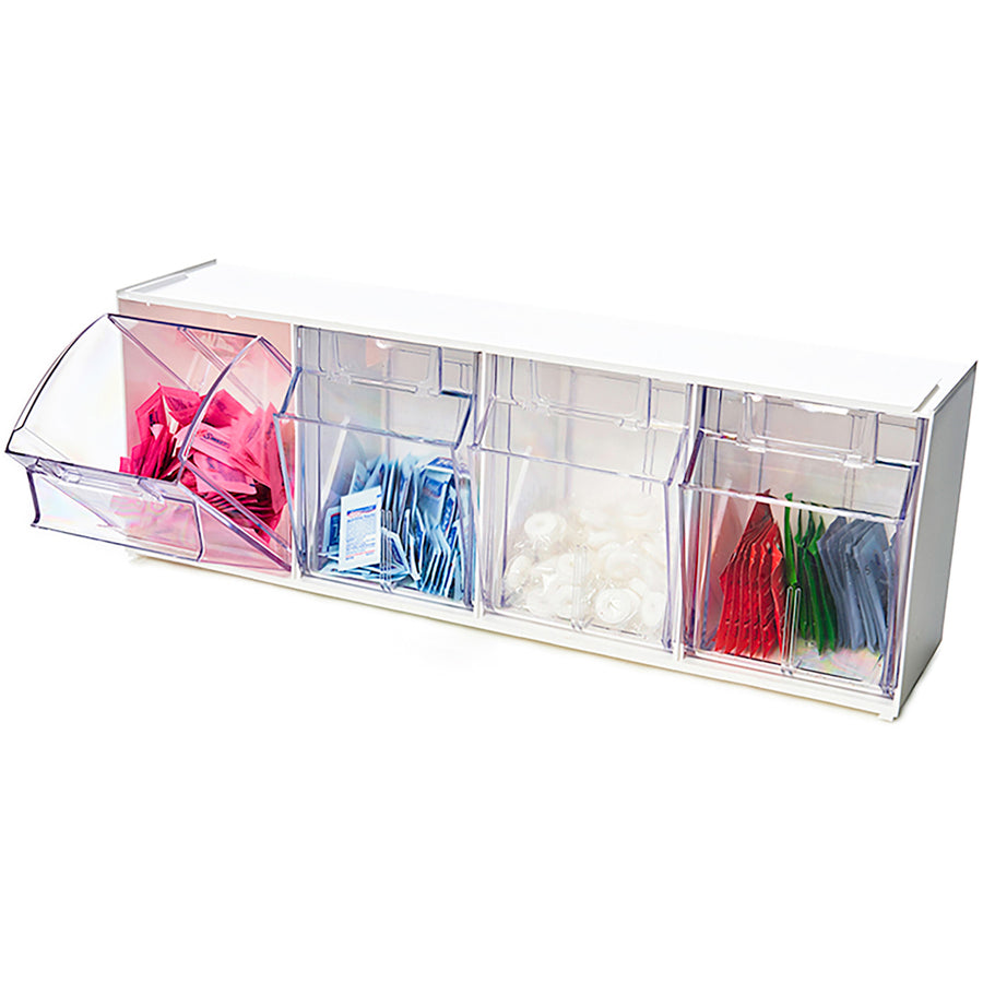 Deflecto Tilt Bin Interlocking Multi-Bin Storage Organizer - 4 Compartment(s) - Desktop - White - 1 Each
