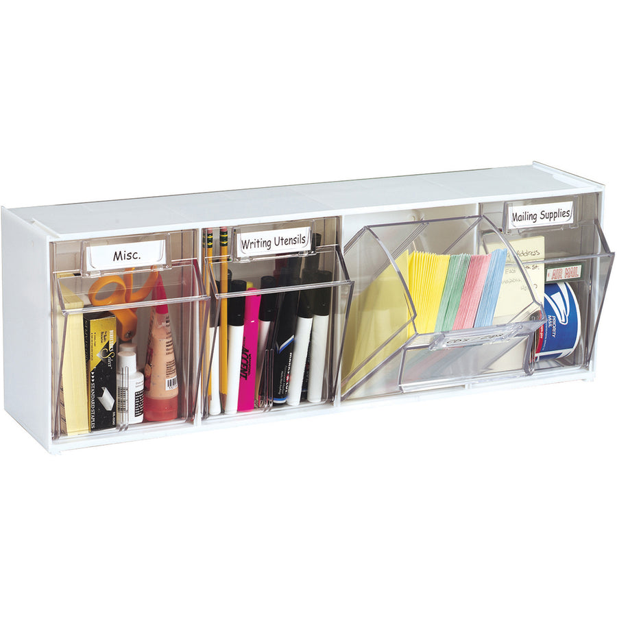 Deflecto Tilt Bin Interlocking Multi-Bin Storage Organizer - 4 Compartment(s) - Desktop - White - 1 Each