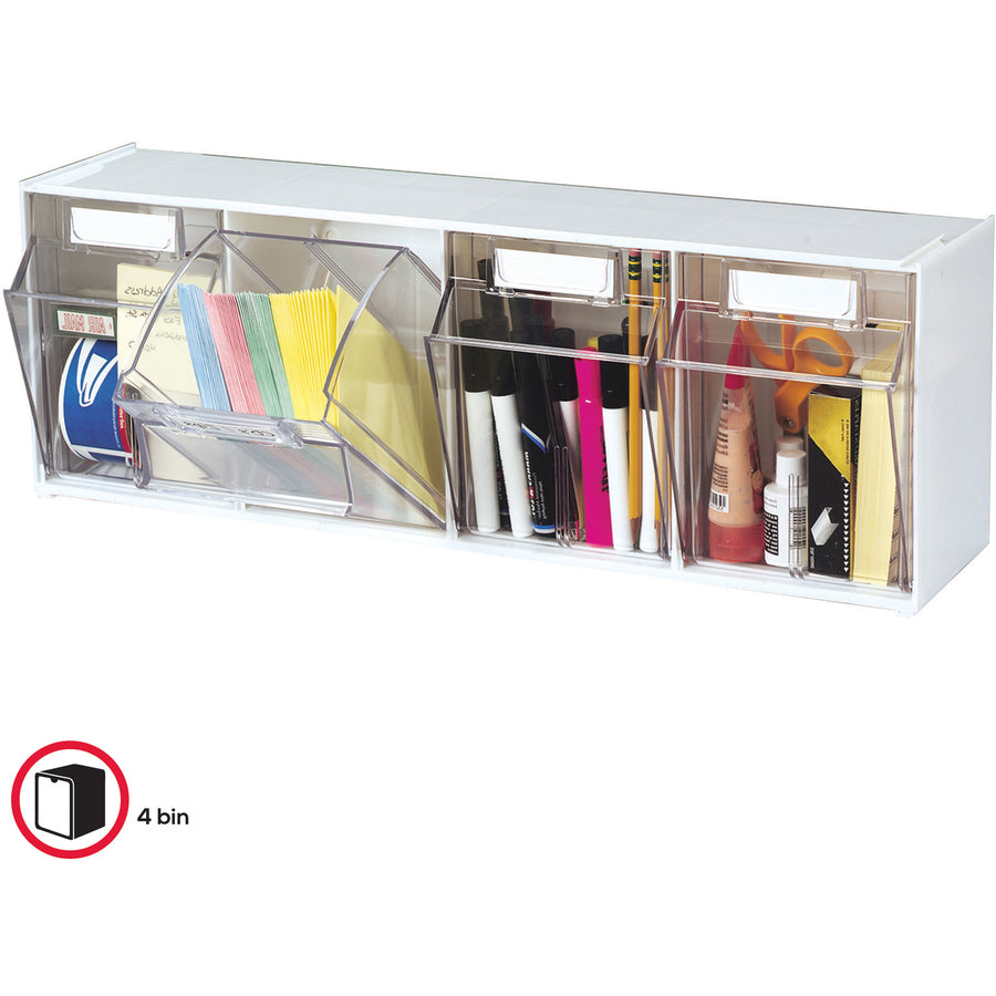 Deflecto Tilt Bin Interlocking Multi-Bin Storage Organizer - 4 Compartment(s) - Desktop - White - 1 Each