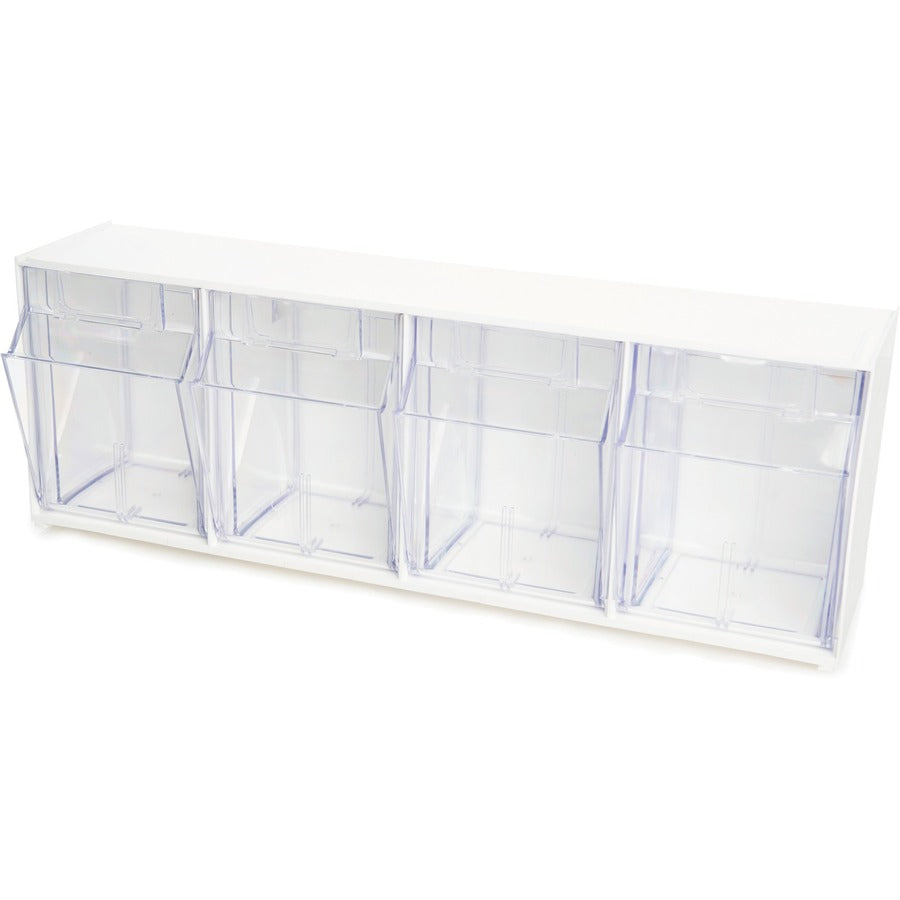 Deflecto Tilt Bin Interlocking Multi-Bin Storage Organizer - 4 Compartment(s) - Desktop - White - 1 Each