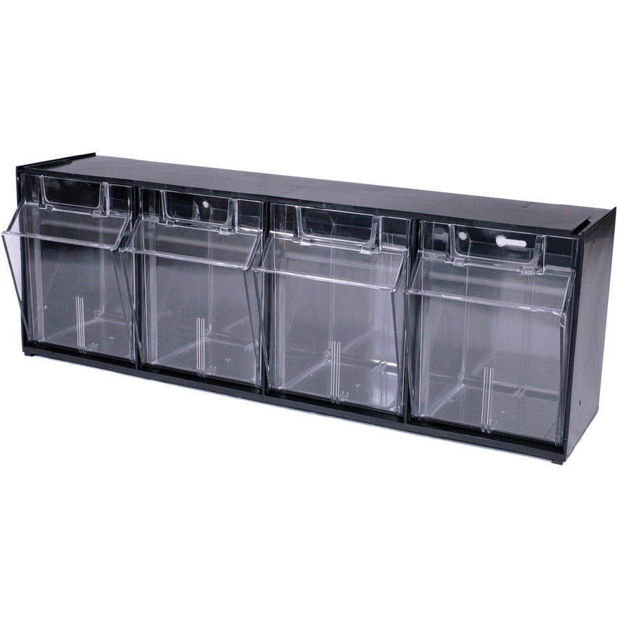 Deflecto Tilt Bin Interlocking Multi-Bin Storage Organizer - 4 Compartment(s) - 8.13" Height x 23.63" Width x 6.62" Depth - Interlockable - Black - Plastic - 1 Each