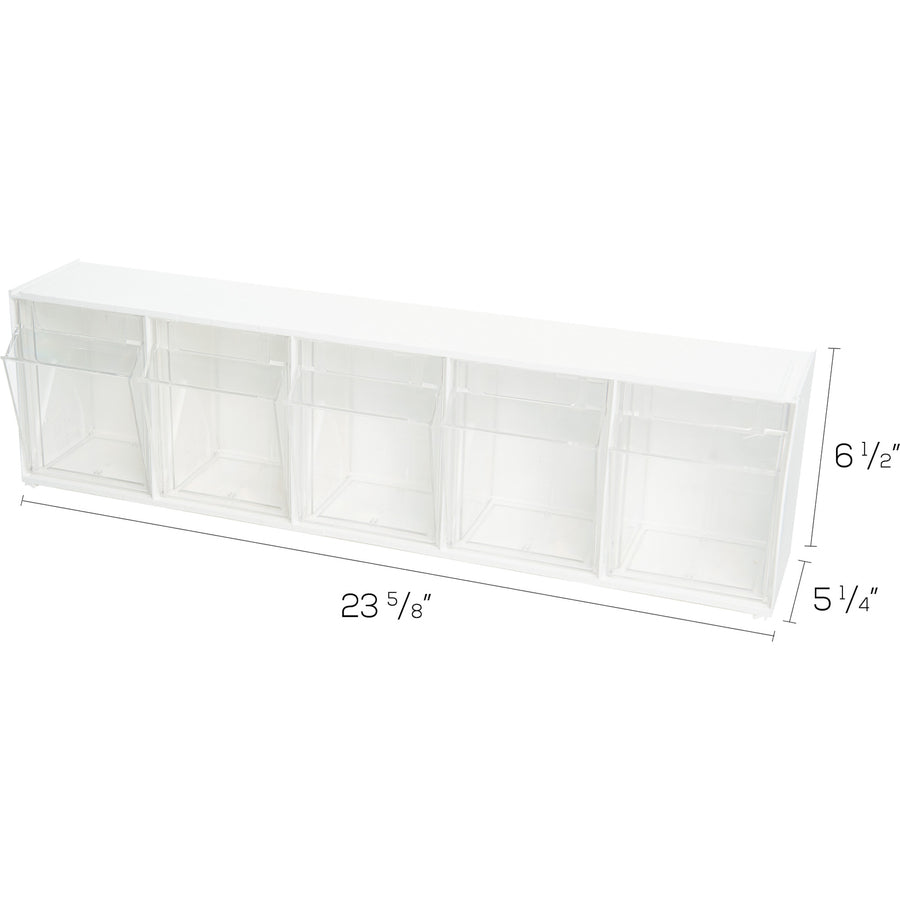 Deflecto Tilt Bin Interlocking Multi-Bin Storage Organizer - 5 Compartment(s) - 6.50" Height x 23.63" Width x 5.25" Depth - Desktop - White - 1 Each