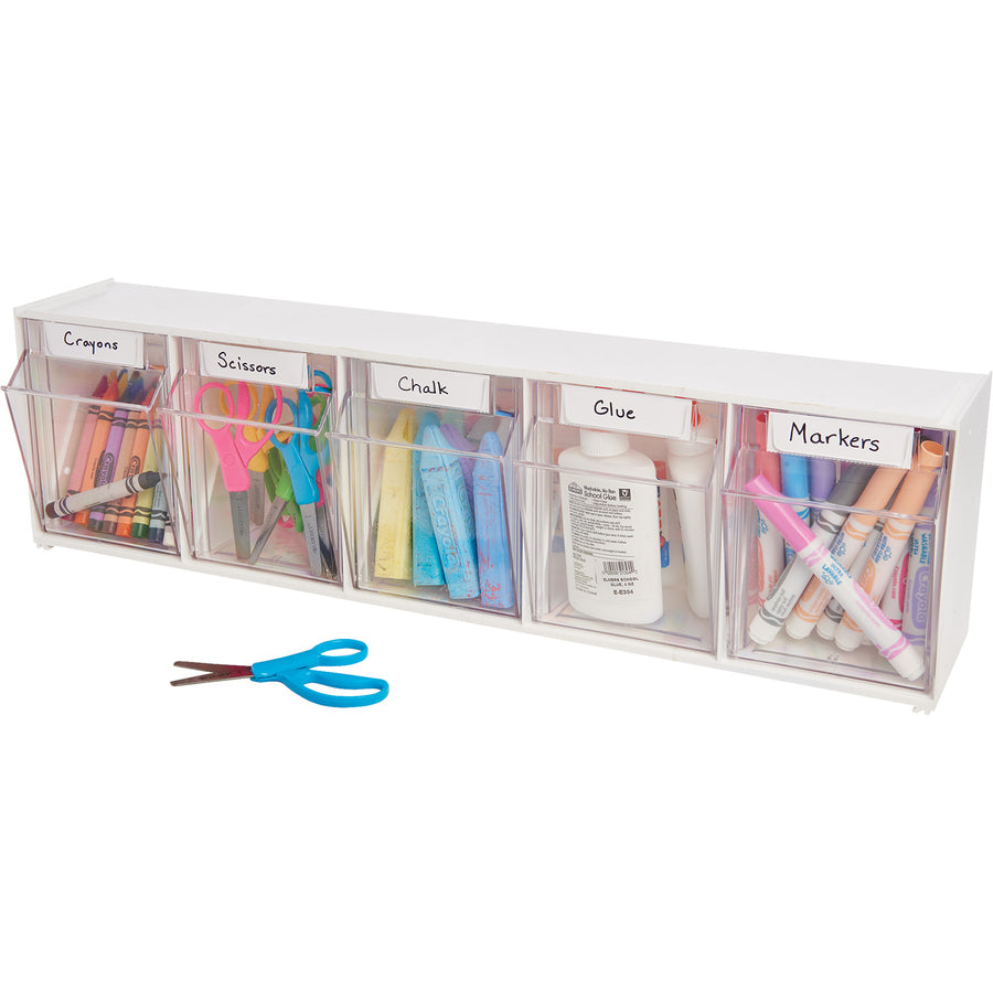 Deflecto Tilt Bin Interlocking Multi-Bin Storage Organizer - 5 Compartment(s) - 6.50" Height x 23.63" Width x 5.25" Depth - Desktop - White - 1 Each