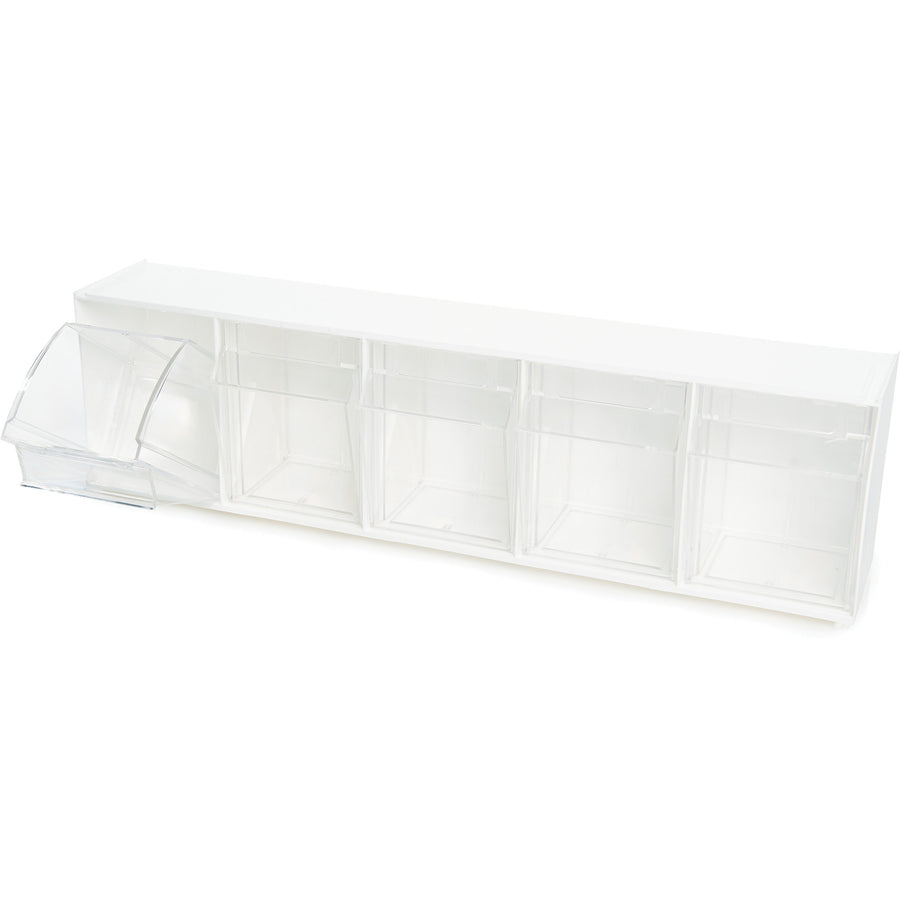Deflecto Tilt Bin Interlocking Multi-Bin Storage Organizer - 5 Compartment(s) - 6.50" Height x 23.63" Width x 5.25" Depth - Desktop - White - 1 Each