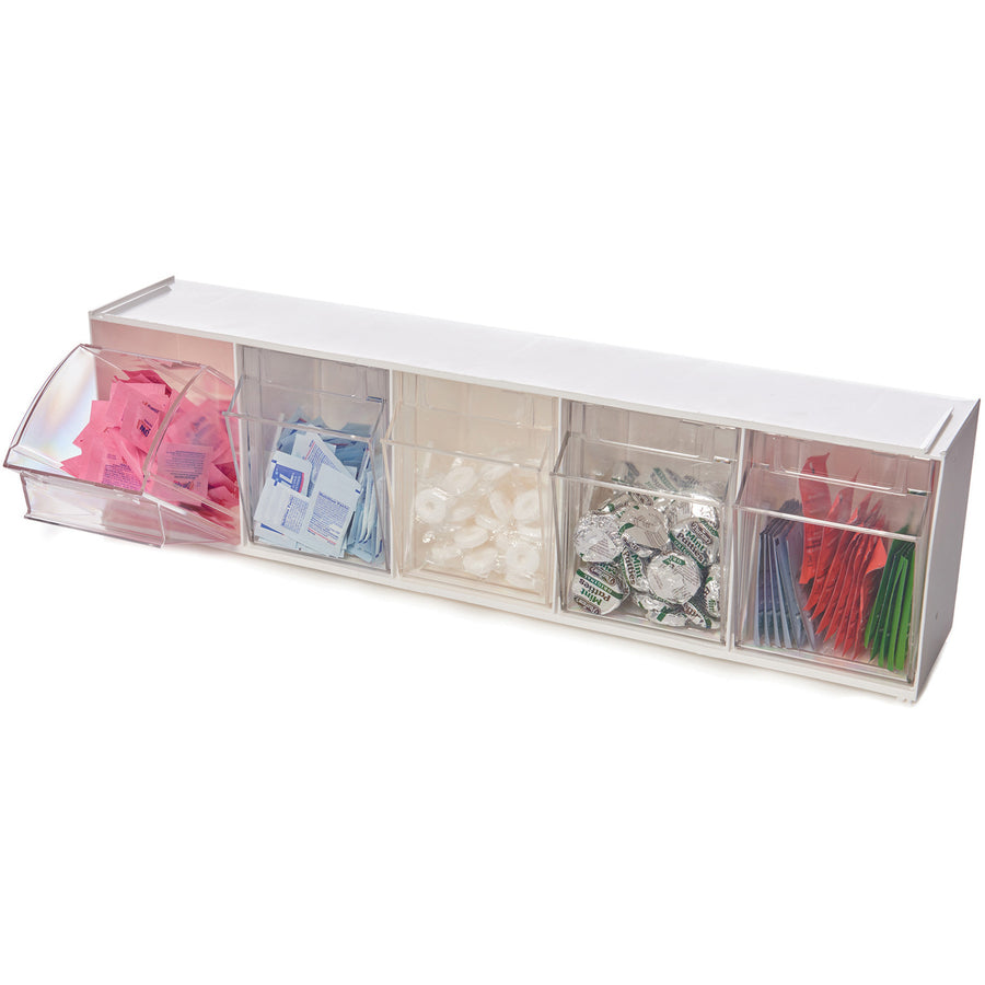 Deflecto Tilt Bin Interlocking Multi-Bin Storage Organizer - 5 Compartment(s) - 6.50" Height x 23.63" Width x 5.25" Depth - Desktop - White - 1 Each