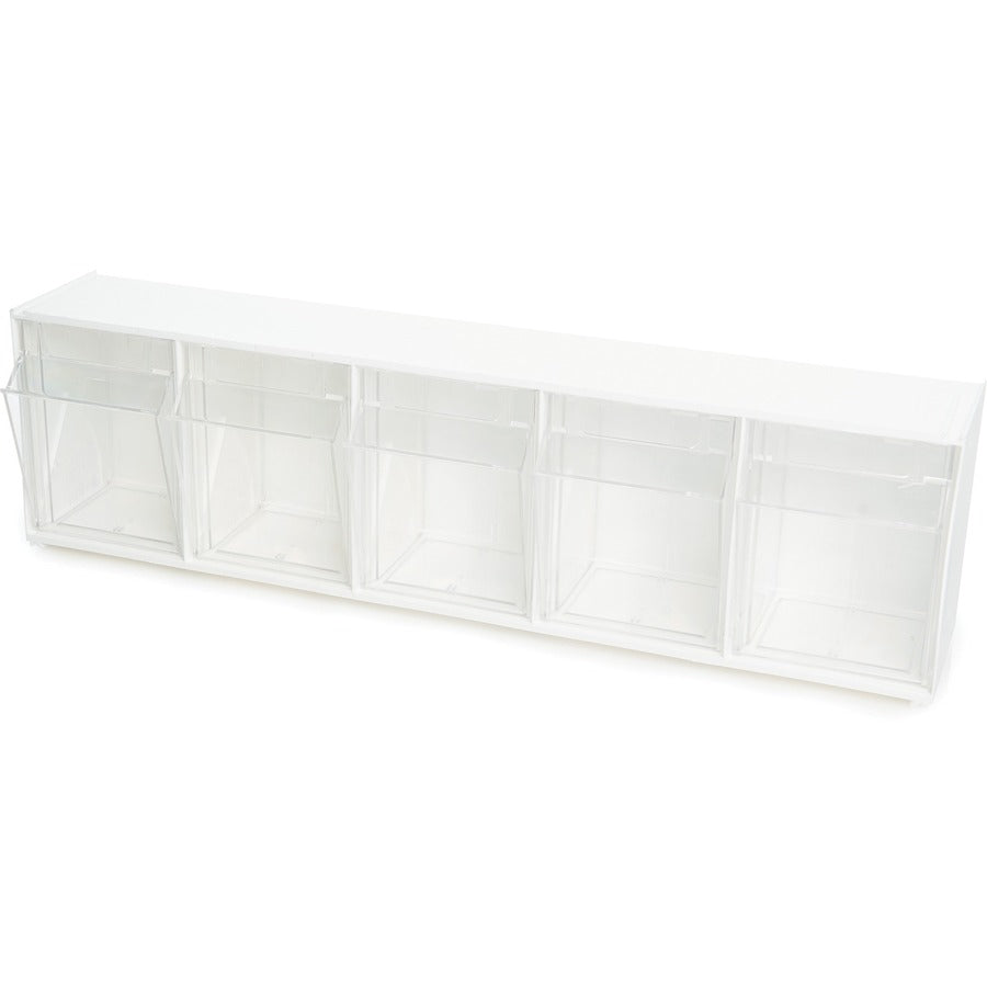 Deflecto Tilt Bin Interlocking Multi-Bin Storage Organizer - 5 Compartment(s) - 6.50" Height x 23.63" Width x 5.25" Depth - Desktop - White - 1 Each