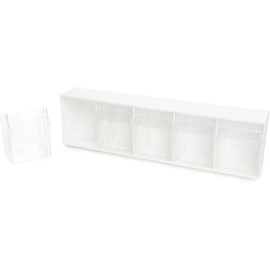 Deflecto Tilt Bin Interlocking Multi-Bin Storage Organizer - 5 Compartment(s) - 6.50" Height x 23.63" Width x 5.25" Depth - Desktop - White - 1 Each